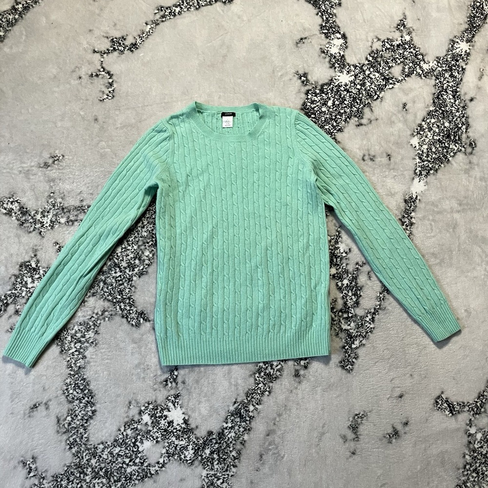 J Crew Sweater Womens Size Small Light Green Wool Blend Cable Knit Crewneck